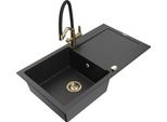 Mexen Leo Lavello In Granito A 1 Vasca Con Scivolo E Rubinetto Da Cucina Duo, Nero/Argento Metallizzato - 6501-73-671701-57-G