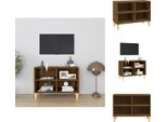 Mobile Tv Vidaxl Con Gambe In Legno Massiccio Effetto Rovere Marrone 69,5X30X50Cm - Mobili Tv