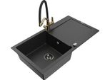 Mexen Leo Lavello In Granito A 1 Vasca Con Scolapiatti E Miscelatore Duo, Nero/Metallizzato Argento - 6501-73-671701-57-B