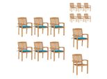 Vidaxl Sedie Da Giardino Impilabili Con Cuscini 6 Pz. Legno Massiccio Teak - Sedie Da Giardino