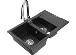 Mexen Gaspar Lavello In Granito A 1,5 Vasca Con Sgocciolatoio E Rubinetto Da Cucina Elia, Nero/Argento Metallizzato