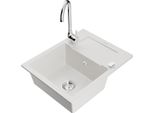 Mexen Enzo Lavello In Granito A 1 Vasca Con Sgocciolatoio E Rubinetto Cucina Telma, Bianco - 6506-20-670200-00