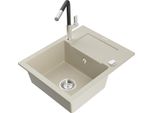 Mexen Enzo Lavello In Granito Ad 1 Vasca Con Gocciolatoio E Rubinetto Da Cucina Flora, Beige - 6506-69-670401-07