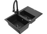 Mexen Gaspar Lavello In Granito 1,5 Vasche Con Sgocciolatoio E Rubinetto Da Cucina Elia, Nero/Argento - 6507-73-670101-70-B