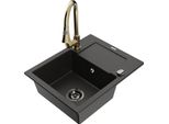 Mexen Enzo Lavello In Granito A 1 Vasca Con Scolapiatti E Rubinetto Da Cucina Elia, Nero/Oro Metallizzato - 6506-75-670101-50-B