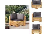 Vidaxl Divano Da Giardino Ad Angolo Con Cuscini Grigio Scuro In Teak Massiccio - Elementi Per Divani Da Giardino
