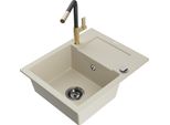 Mexen Enzo Lavello In Granito 1-Vasca Con Sgocciolatoio E Miscelatore Da Cucina Flora, Beige - 6506-69-670401-57-B