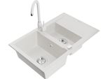 Mexen Gaspar Lavello In Granito A 1,5 Vasche Con Sgocciolatoio E Rubinetto Da Cucina Telma, Bianco - 6507-20-670200-20