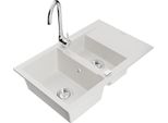 Mexen Gaspar Lavello In Granito 1,5 Vasche Con Sgocciolatoio E Rubinetto Da Cucina Telma, Bianco - 6507-20-670200-00