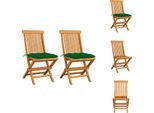 Vidaxl Sedie Da Giardino Con Cuscini Verdi 2 Pz. Legno Massiccio Teak - Sedie Da Giardino