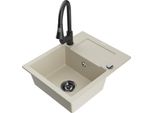 Mexen Enzo Lavello Da Cucina In Granito Con 1 Vasca E Scolapiatti E Rubinetto Cucina Elia, Beige - 6506-69-670101-70