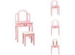 Vidaxl Tavolino Da Toilette Con Sgabello Rosa 65X36X128 Cm In Legno Di Paulownia Mdf - Tavolini Da Toilette