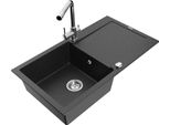 Mexen Leo Lavabo In Granito A 1 Vasca Con Sgocciolatoio E Miscelatore Cucina Duero, Nero/Metallo Argento - 6501-73-671600-00