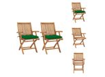 Vidaxl Sedie Da Giardino 2 Pezzi Con Cuscini Verdi In Legno Massiccio Teak - Sedie Da Giardino