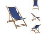 Vidaxl Sedia A Sdraio In Bambù E Tela Blu Navy - Sedie Da Giardino