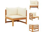 Vidaxl Divano Ad Angolo Con Cuscini Bianchi Crema In Legno Massiccio Di Acacia - Elementi Per Divani Da Giardino
