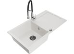 Mexen Leo Lavello In Granito A 1 Vasca Con Sgocciolatoio E Miscelatore Cucina Aster, Bianco - 6501-20-73450-07-B