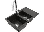 Mexen Gaspar Lavello In Granito 1,5 Vasche Con Scolapiatti E Miscelatore Da Cucina Savita, Nero/Oro - 6507-75-672601-00