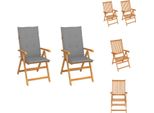 Vidaxl Sedie Da Giardino 2 Pezzi Con Cuscini Grigi In Legno Massiccio Teak - Sedie Da Giardino