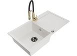 Mexen Leo Lavello In Granito A 1 Vasca Con Sgocciolatoio E Rubinetto Da Cucina Aster, Bianco - 6501-20-73450-57-B