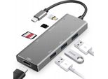 7 In 1 Hub Type-C A 4K Hdmi / Ft / Sd / 3X Usb 3.0 / Adattatore Pd 100W Per Macbook / Laptop Windows
