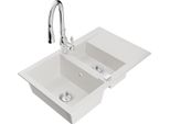 Mexen Gaspar Lavello In Granito 1,5 Vasca Con Scolapiatti E Rubinetto Da Cucina Savita, Bianco - 6507-20-672601-00