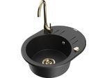 Mexen Kevin Lavello In Granito A 1 Vasca Con Scolapiatti E Rubinetto Da Cucina Telma, Nero/Argento Metallizzato