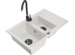 Mexen Gaspar Lavello In Granito 1,5 Vasche Con Scolapiatti E Rubinetto Cucina Telma, Bianco - 6507-20-670200-70
