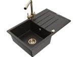 Mexen Bruno Lavello In Granito 1-Vasca Con Scolapiatti E Rubinetto Cucina Duero, Nero/Oro Metallico - 6513-75-671600-50