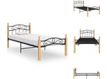 Vidaxl Struttura Letto In Metallo Nero E Legno Massiccio Di Quercia 90X200 Cm - Letti E Strutture Letto