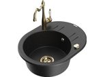 Mexen Kevin Lavello In Granito A 1 Vasca Con Scolapiatti E Rubinetto Da Cucina Carla, Nero/Argento Metallizzato