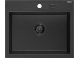 Mexen Oscar Lavello In Granito A 1 Vasca 580 X 490 Mm, Nero/Argento Metallizzato, Sifone Nero - 6519581000-73-B