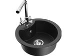 Mexen Diego Lavello In Granito A 1 Vasca Con Rubinetto Da Cucina Duero, Nero/Argento Metallizzato - 6512-73-671600-00