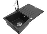 Mexen Cesar Lavello In Granito A 1 Vasca Con Scolapiatti E Rubinetto Da Cucina Rita, Nero/Argento Metallizzato