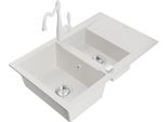 Mexen Gaspar Lavello In Granito 1,5 Vasche Con Scivolo E Rubinetto Da Cucina Carla, Bianco - 6507-20-670700-20