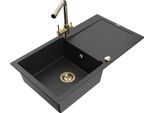 Mexen Leo Lavello Da Cucina In Granito A 1 Vasca Con Sgocciolatoio E Rubinetto Duero, Nero/Metallo Argento - 6501-73-671600-50