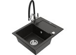 Mexen Enzo Lavello Da Cucina In Granito 1 Vasca Con Gocciolatoio E Miscelatore Duo, Nero/Oro Metallico - 6506-75-671701-07