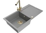 Mexen Leo Lavello In Granito A 1 Vasca Con Sgocciolatoio E Rubinetto Duero, Grigio - 6501-71-671600-50
