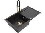 Mexen Leo Lavello In Granito A 1 Vasca Con Scolapiatti E Rubinetto Da Cucina Aster, Nero/Metallo Argento - 6501-73-73450-57-G