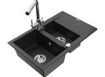 Mexen Gaspar Lavello In Granito A 1,5 Vasche Con Scolapiatti E Miscelatore Da Cucina Duero, Nero/Oro Metallizzato