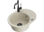 Mexen Kevin Lavello In Granito A 1 Vasca Con Scolapiatti E Rubinetto Da Cucina Carla, Beige - 6517-69-670700-70