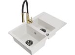 Mexen Gaspar Lavello In Granito 1,5 Bacino Con Scolapiatti E Rubinetto Da Cucina Aster, Bianco - 6507-20-73450-57-B