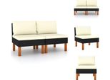 Vidaxl Divano Centrale 2 Pz. Poly Rattan E Legno Massiccio Di Eucalipto - Elementi Per Divani Da Giardino