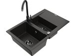 Mexen Gaspar Lavello In Granito 1,5 Vasche Con Scolapiatti E Miscelatore Telma, Nero/Oro - 6507-75-670200-70-B
