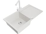 Mexen Leo Lavello In Granito A 1 Vasca Con Scolapiatti E Rubinetto Da Cucina Duero, Bianco - 6501-20-671600-20