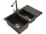 Mexen Gaspar Lavello In Granito A 1,5 Vasche Con Scolapiatti E Rubinetto Da Cucina Duero, Nero/Oro Metallizzato