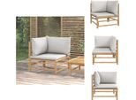 Vidaxl Divano Da Giardino Ad Angolo Con Cuscini In Bambù Grigio Chiaro - Elementi Per Divani Da Giardino