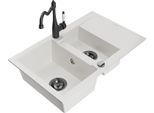 Mexen Gaspar Lavello In Granito A 1,5 Vasche Con Scolapiatti E Rubinetto Da Cucina Carla, Bianco - 6507-20-670700-70