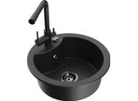 Mexen Diego Lavello In Granito Ad 1 Vasca Con Miscelatore Cucina Duero, Nero/Argento Metallizzato - 6512-73-671600-70-B