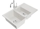 Mexen Gaspar Lavello In Granito 1,5 Vasche Con Scolapiatti E Miscelatore Da Cucina Carla, Bianco - 6507-20-670700-00